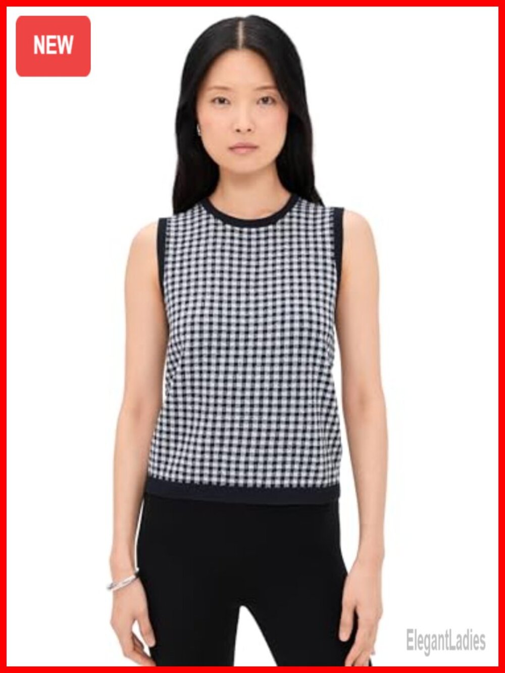 Gingham Tank Top Sleeveless Crew Neck Pull On Spring Summer